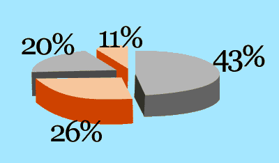 Pie chart of percentages mentioned below.